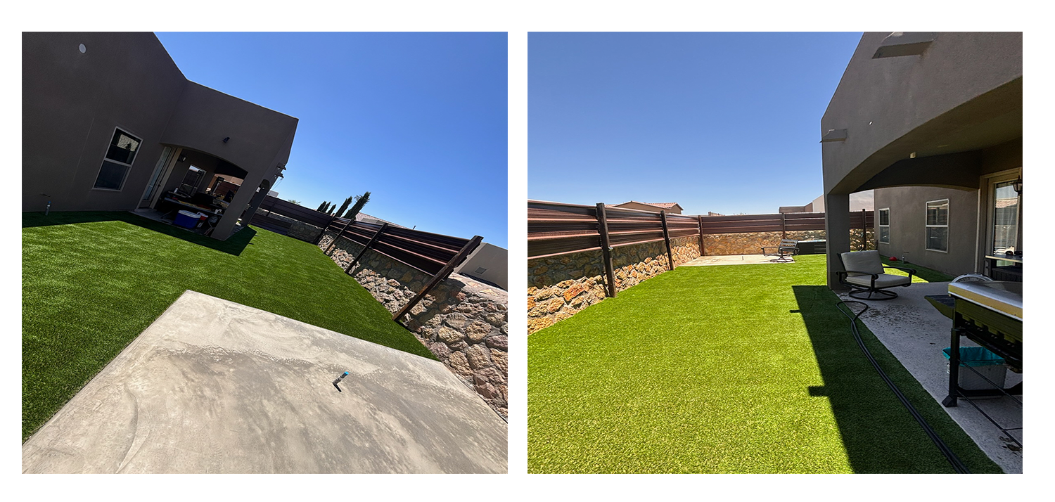 artificial turf, privacy fence, backyard restoration